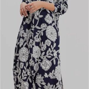 LOFT Deep Space Blue Floral Midi Shirtdress